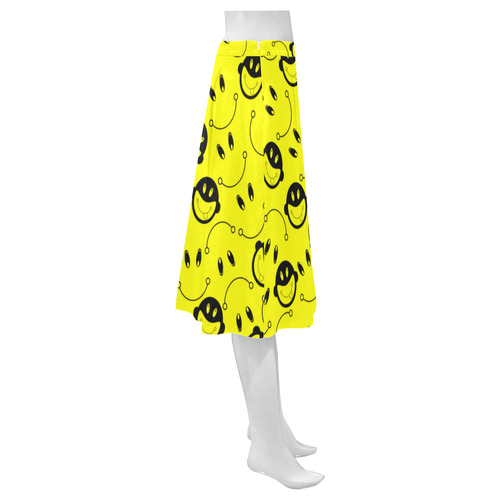 monkey tongue out on yellow Mnemosyne Women's Crepe Skirt (Model D16)
