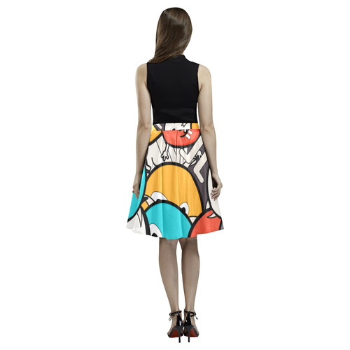 multicolor doodle monsters Melete Pleated Midi Skirt (Model D15)