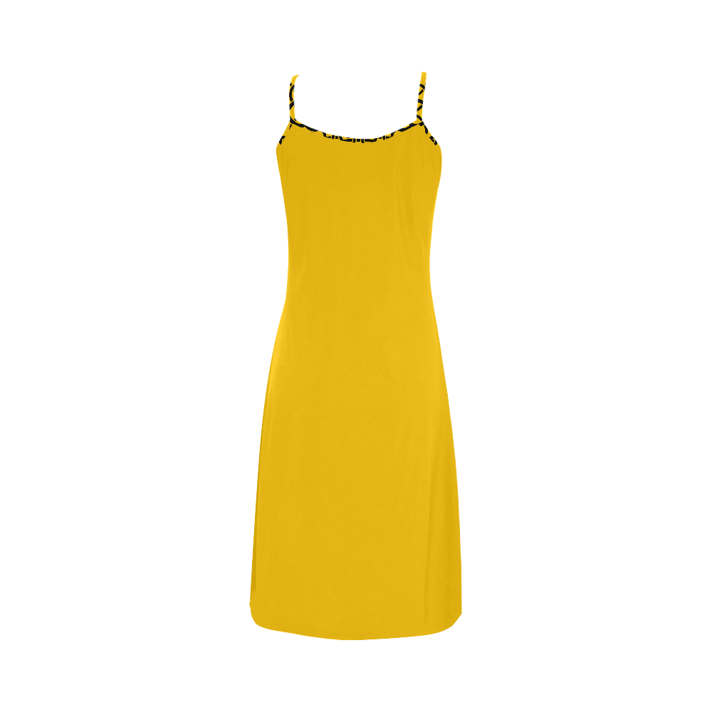 Yellow vintage Designers dress with Black mandala art Alcestis Slip Dress (Model D05)