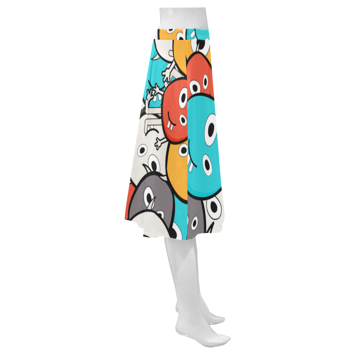 multicolor doodle monsters Mnemosyne Women's Crepe Skirt (Model D16)