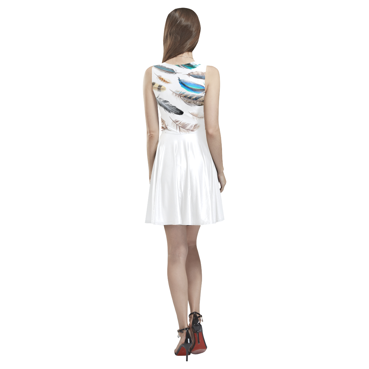 DESIGNERS LUXURY DRESS with Feathers Thea Sleeveless Skater Dress(Model D19)