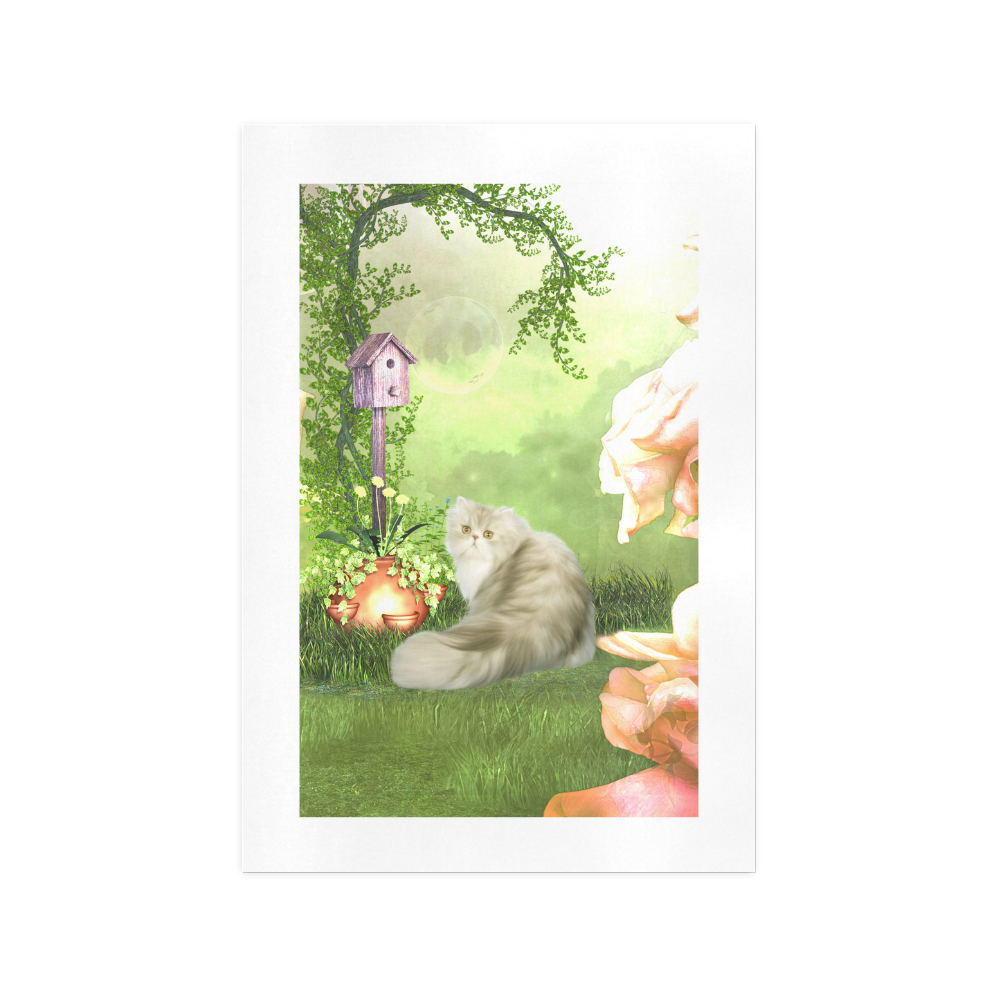 Cute cat in a garden Art Print 13‘’x19‘’