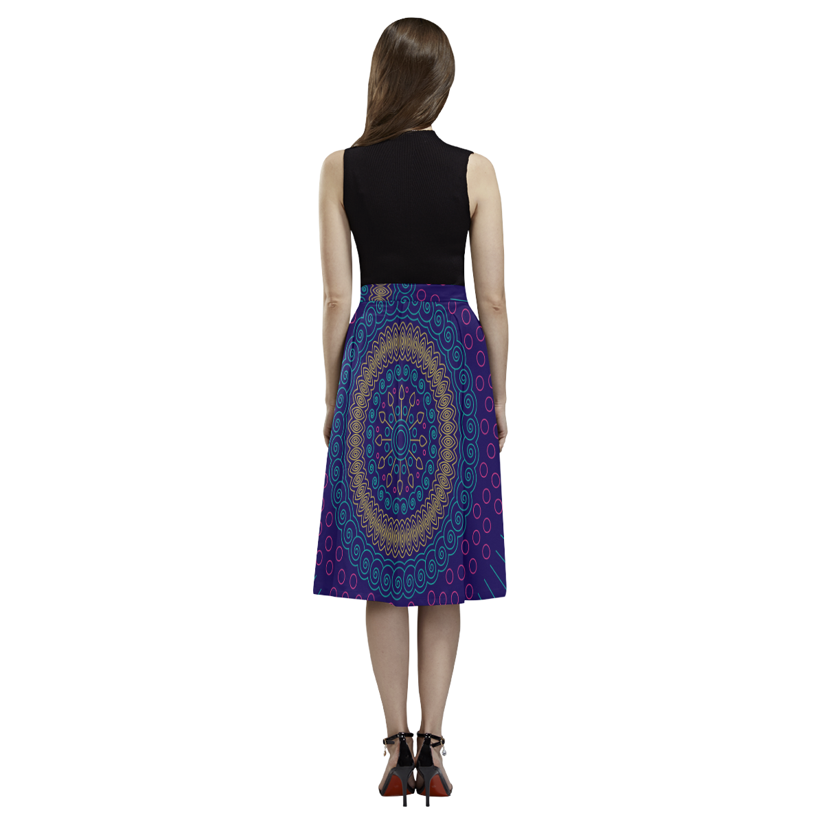 blue mandala circular Aoede Crepe Skirt (Model D16)