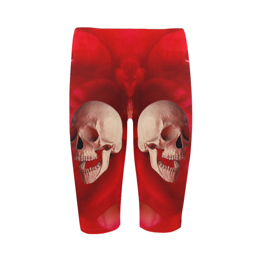 Funny Skull and Red Rose Hestia Cropped Leggings (Model L03)