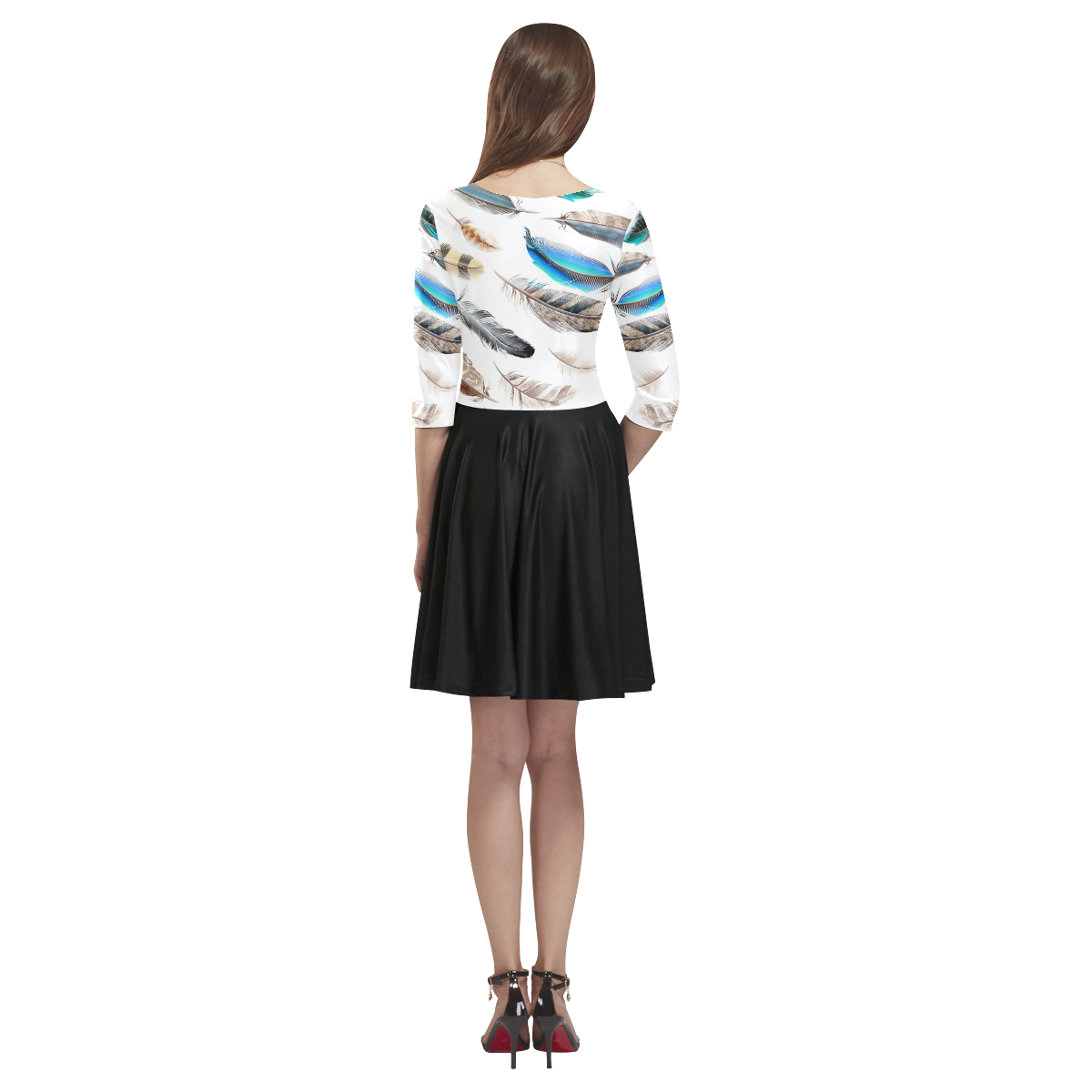 Artistic luxury girls Dress with Feathers / black Skirt Tethys Half-Sleeve Skater Dress(Model D20)