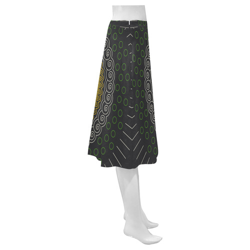 green with yellow mandala circular Mnemosyne Women's Crepe Skirt (Model D16)
