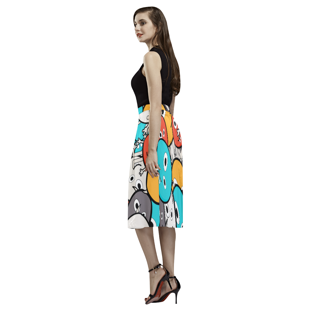 multicolor doodle monsters Aoede Crepe Skirt (Model D16)