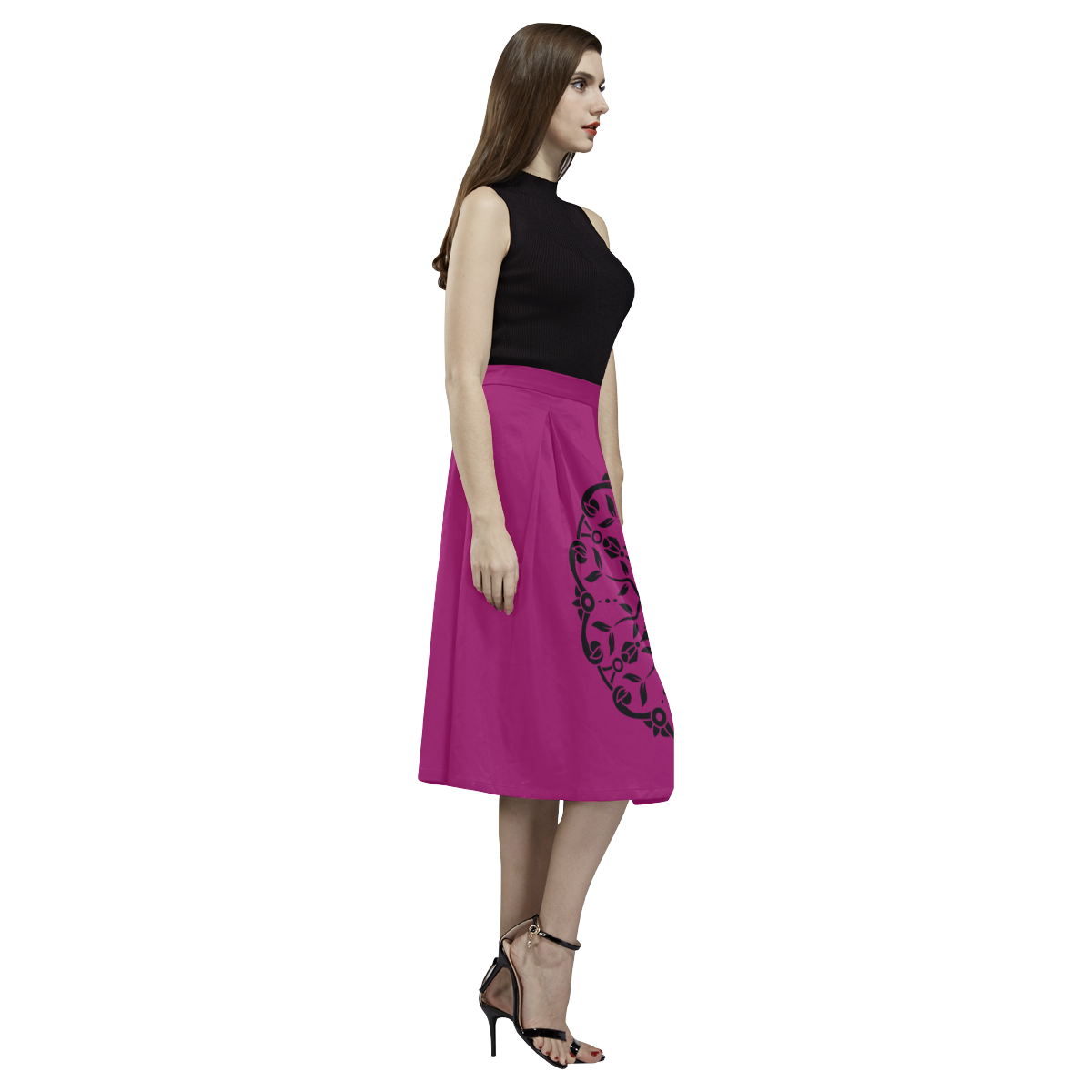 DESIGNERS SKIRT PURPLE WITH BLACK MANDALA Aoede Crepe Skirt (Model D16)