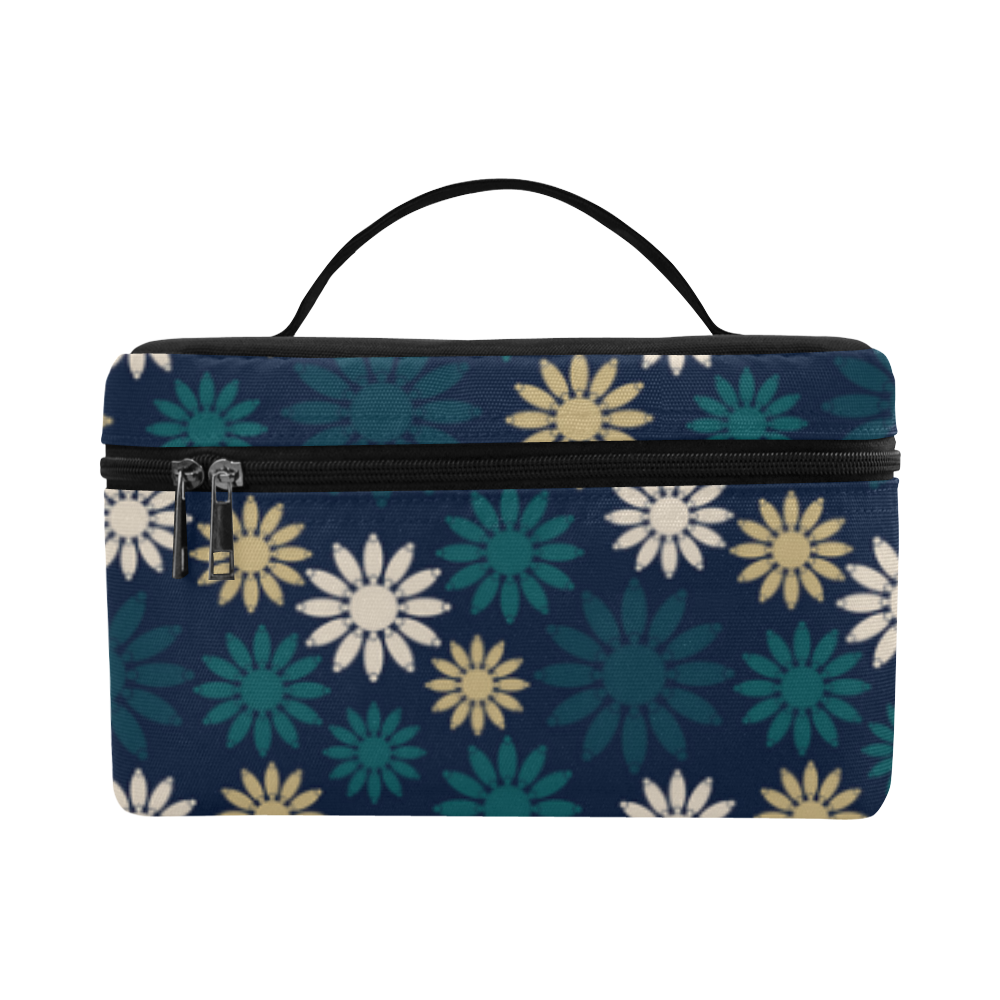 Blue Symbolic Camomiles Floral Cosmetic Bag/Large (Model 1658)