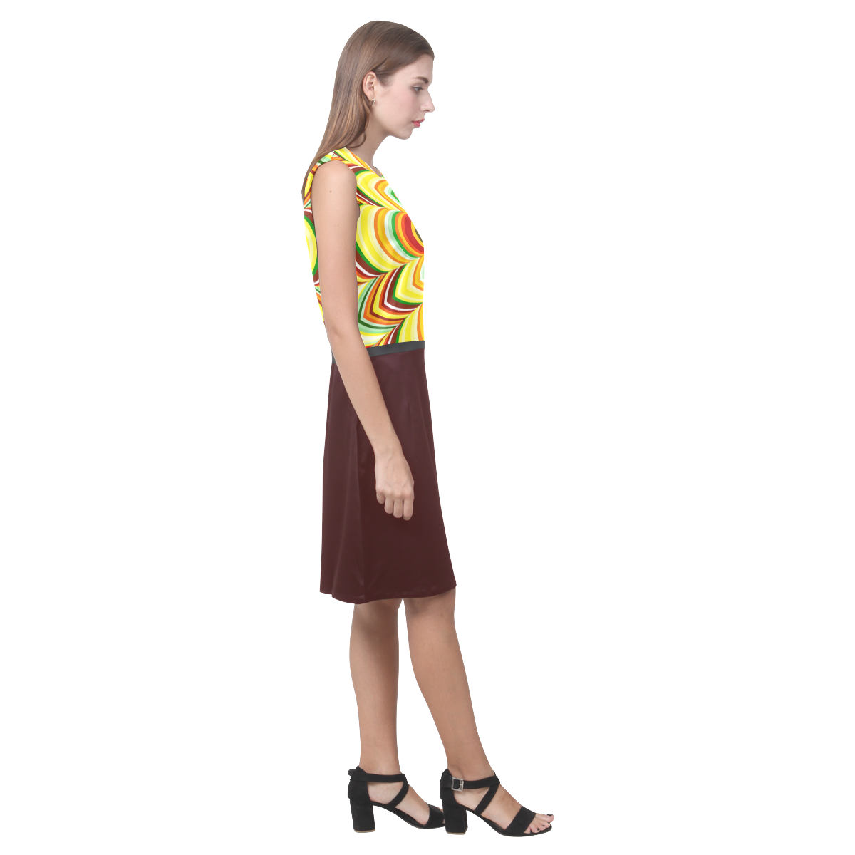 Colorful striped pattern Asymmetric, Maroon Skirt Version Eos Women's Sleeveless Dress (Model D01)
