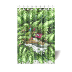 Birds and nest boxes in fairy tale garden, kids Shower Curtain 48"x72"