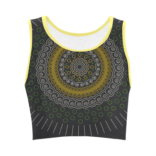 green with yellow mandala circular Women's Crop Top (Model T42)