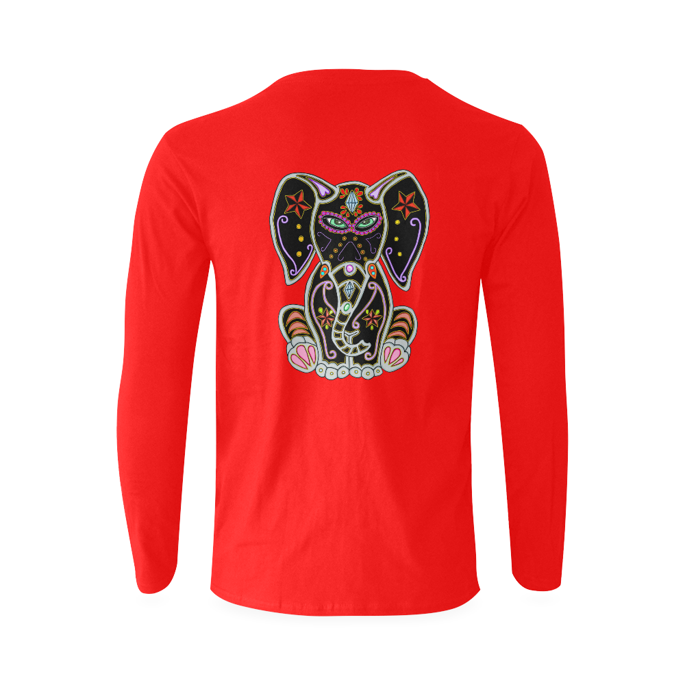 Mystical Sugar Skull Elephant Red Sunny Men's T-shirt (long-sleeve) (Model T08)