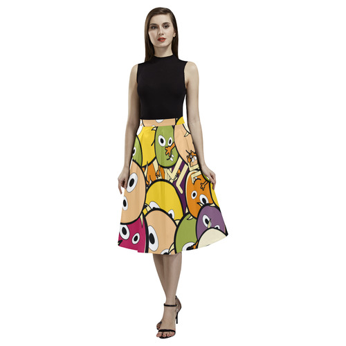 monster colorful doodle Aoede Crepe Skirt (Model D16)