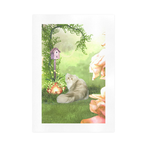 Cute cat in a garden Art Print 16‘’x23‘’