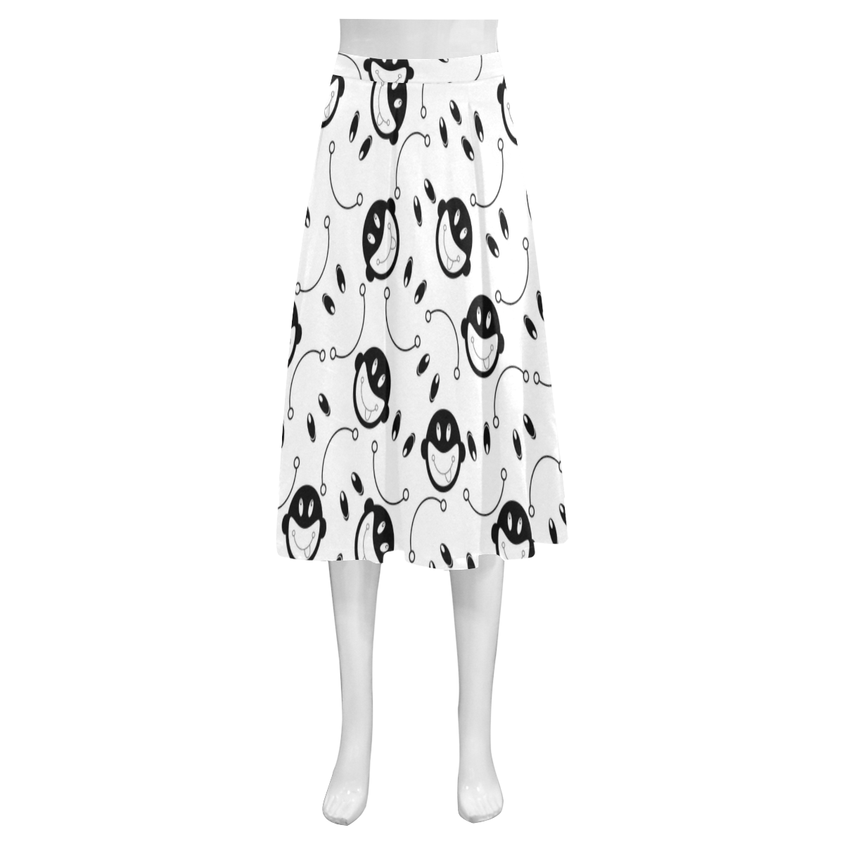 black and white funny monkeys Mnemosyne Women's Crepe Skirt (Model D16)