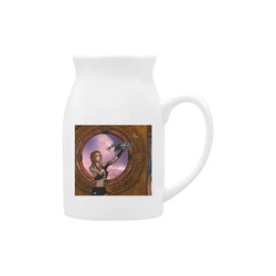 Steampunk lady with steam dragon Milk Cup (Large) 450ml