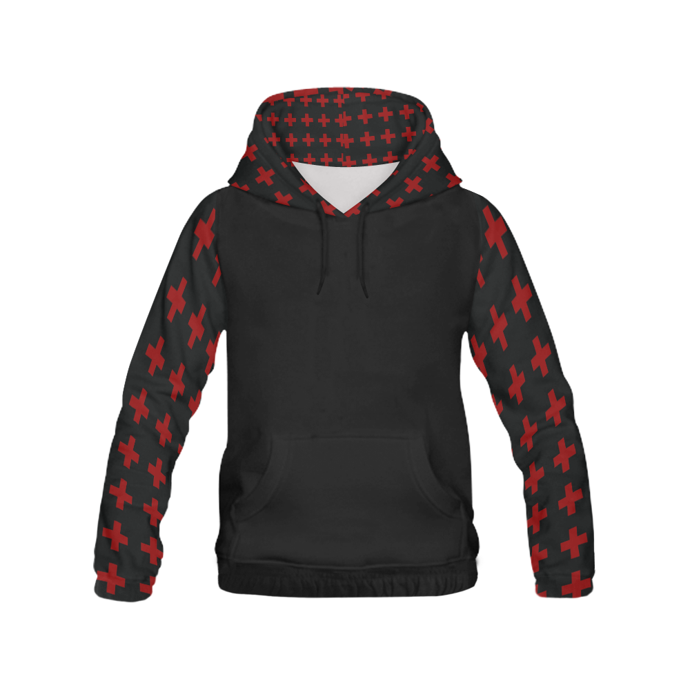 Punk Rock style Red Crosses Pattern design Hood & Sleeves All Over Print Hoodie for Men (USA Size) (Model H13)