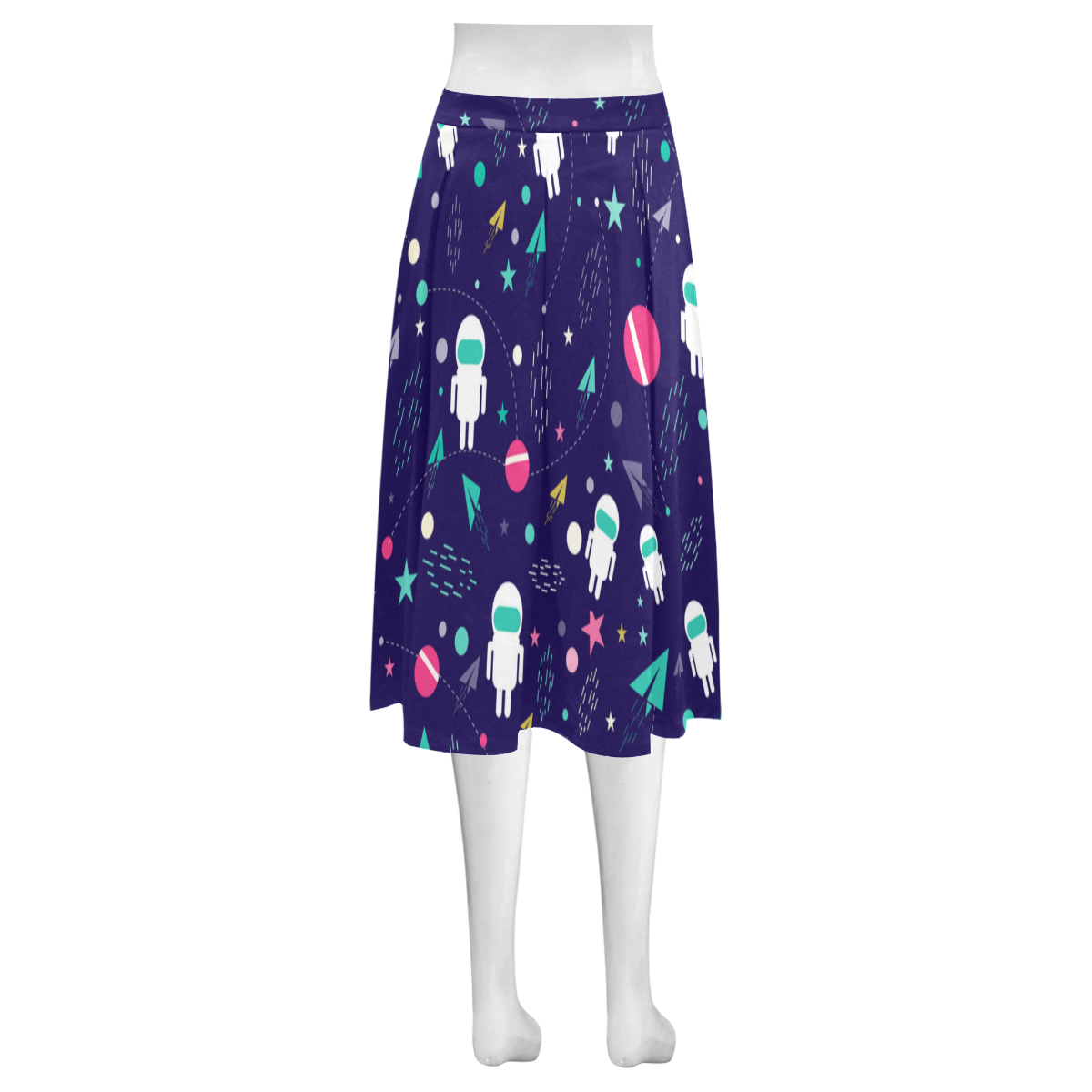 Cute Doodle Astronauts Mnemosyne Women's Crepe Skirt (Model D16)