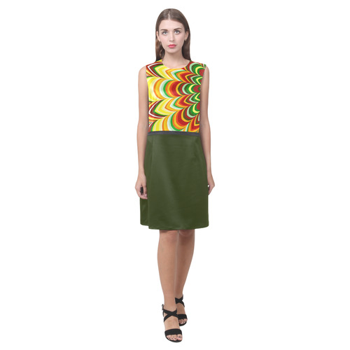 Colorful striped pattern Asymmetric, Dark Green Skirt Version Eos Women's Sleeveless Dress (Model D01)