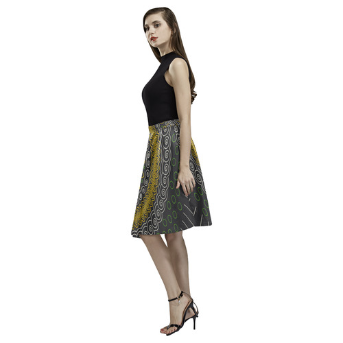 green with yellow mandala circular Melete Pleated Midi Skirt (Model D15)