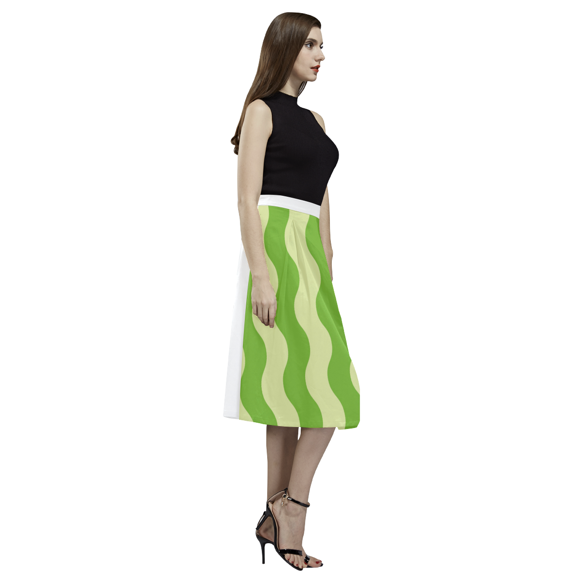 Designers long Skirt with green waves Aoede Crepe Skirt (Model D16)