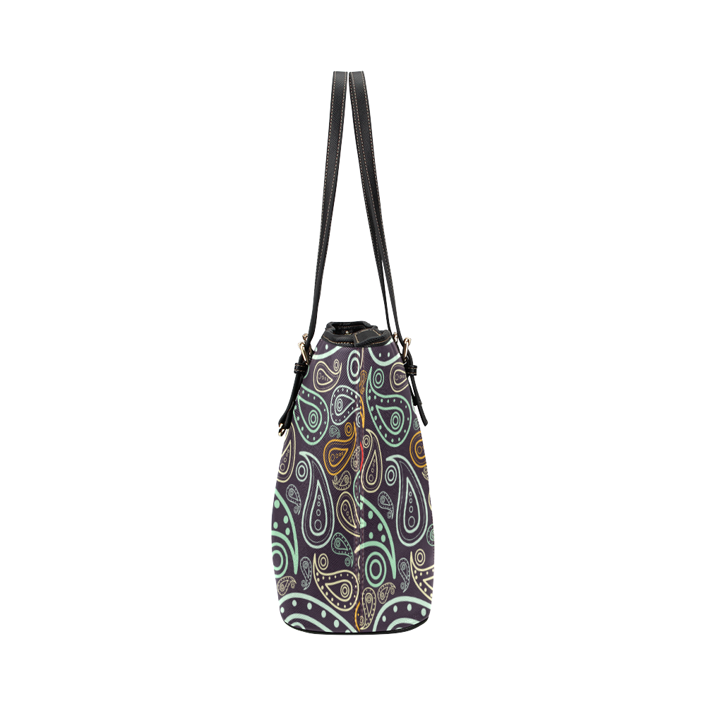 colorful paisley Leather Tote Bag/Small (Model 1651)