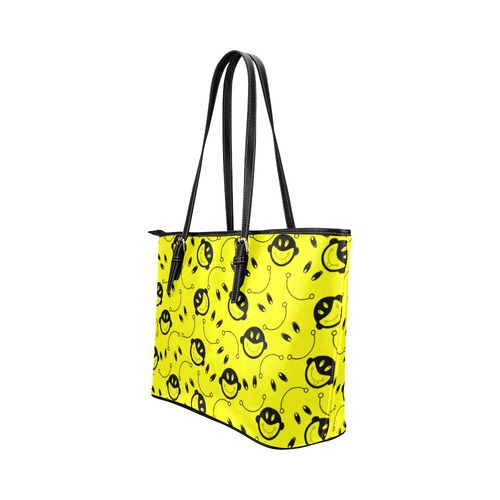 monkey tongue out on yellow Leather Tote Bag/Large (Model 1651)