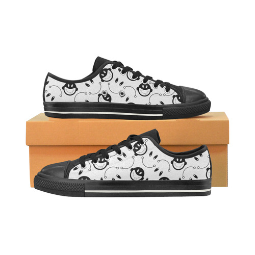 black and white funny monkeys Low Top Canvas Shoes for Kid (Model 018)