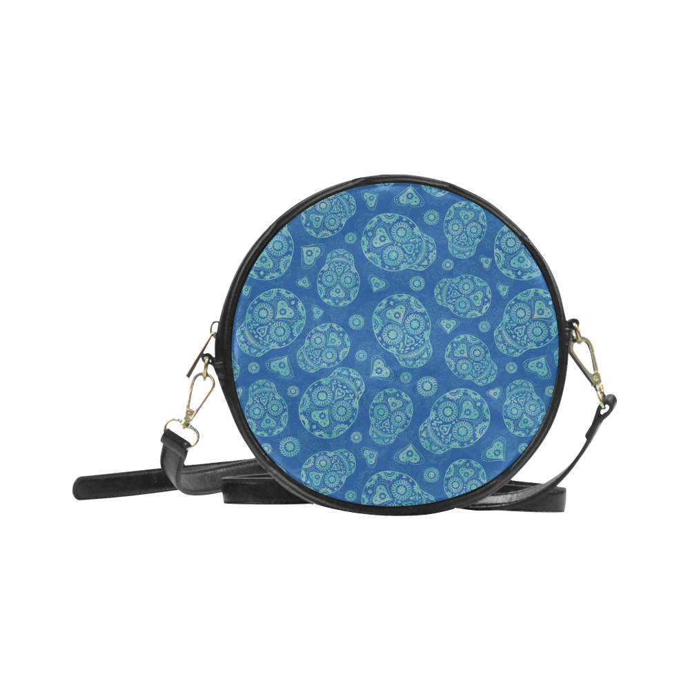 Sugar Skull Pattern - Blue Round Sling Bag (Model 1647)
