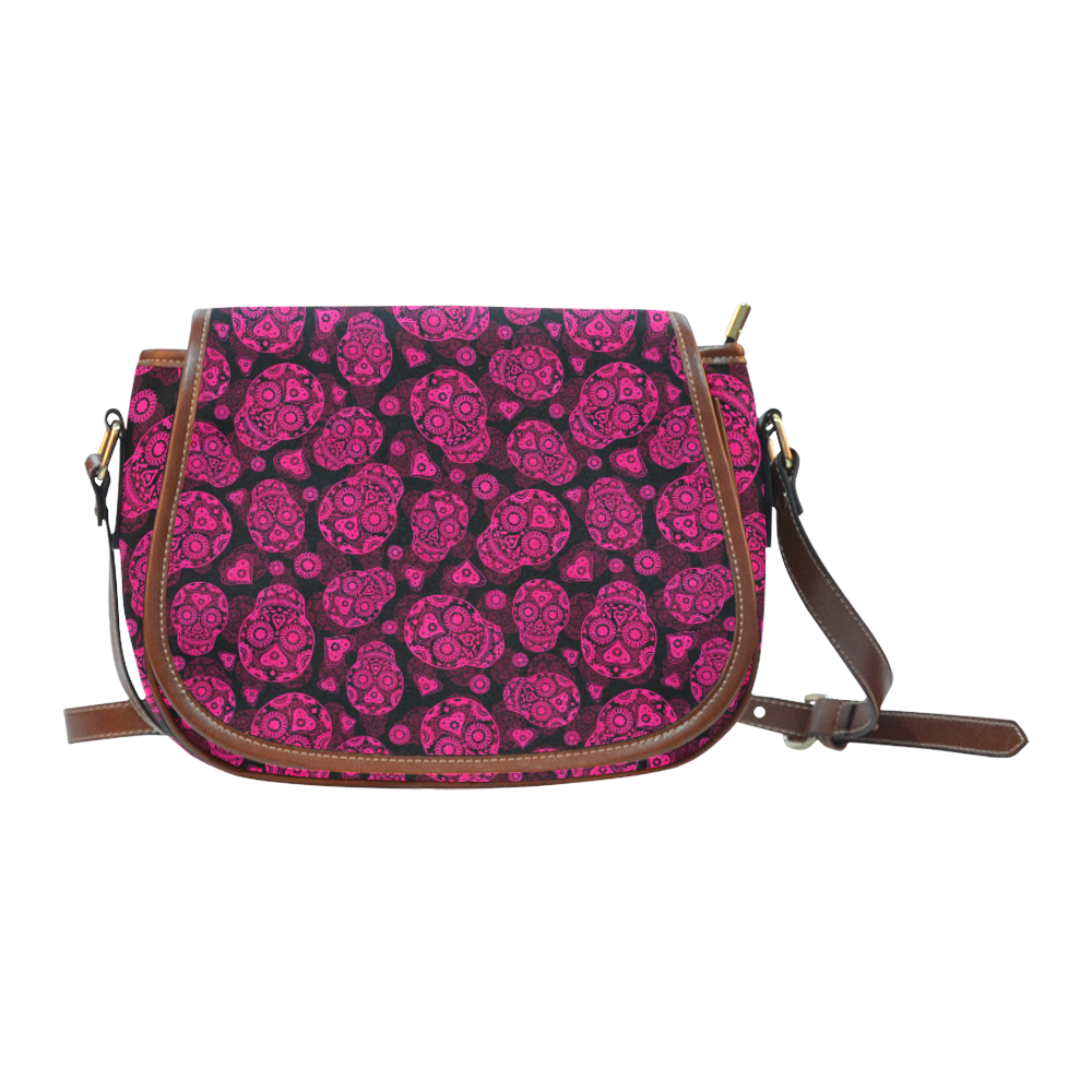 Sugar Skull Pattern - Pink Saddle Bag/Small (Model 1649) Full Customization