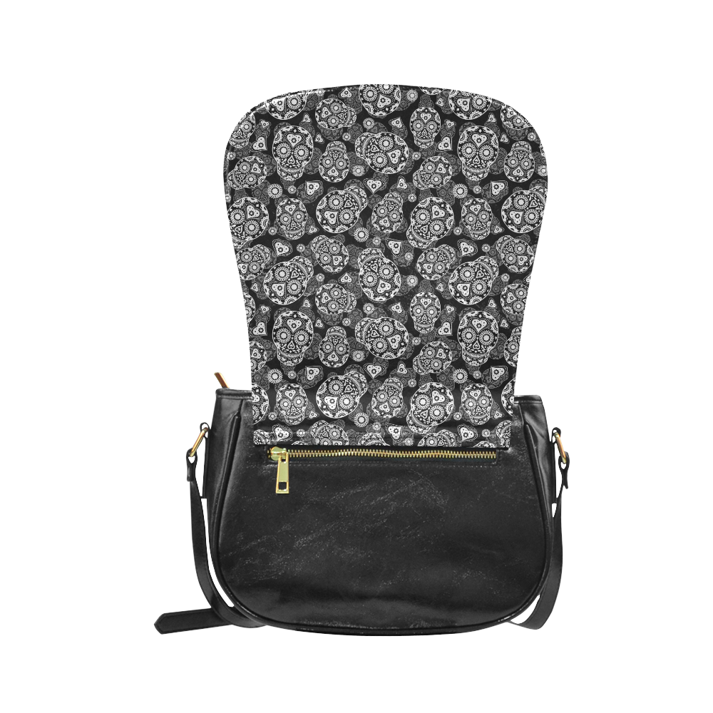 Sugar Skull Pattern - Black and White Classic Saddle Bag/Small (Model 1648)