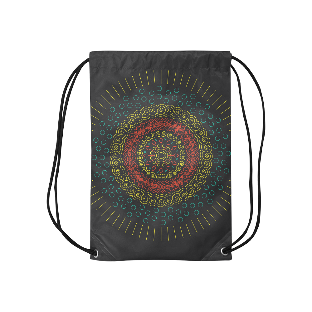 yellow with red mandala circular Small Drawstring Bag Model 1604 (Twin Sides) 11"(W) * 17.7"(H)