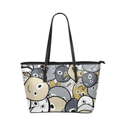 doodle monsters Leather Tote Bag/Large (Model 1651)