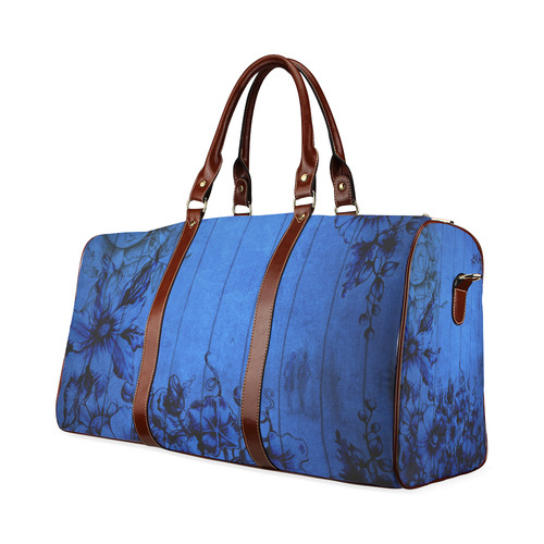 Blue Wall Flowers Waterproof Travel Bag/Small (Model 1639)