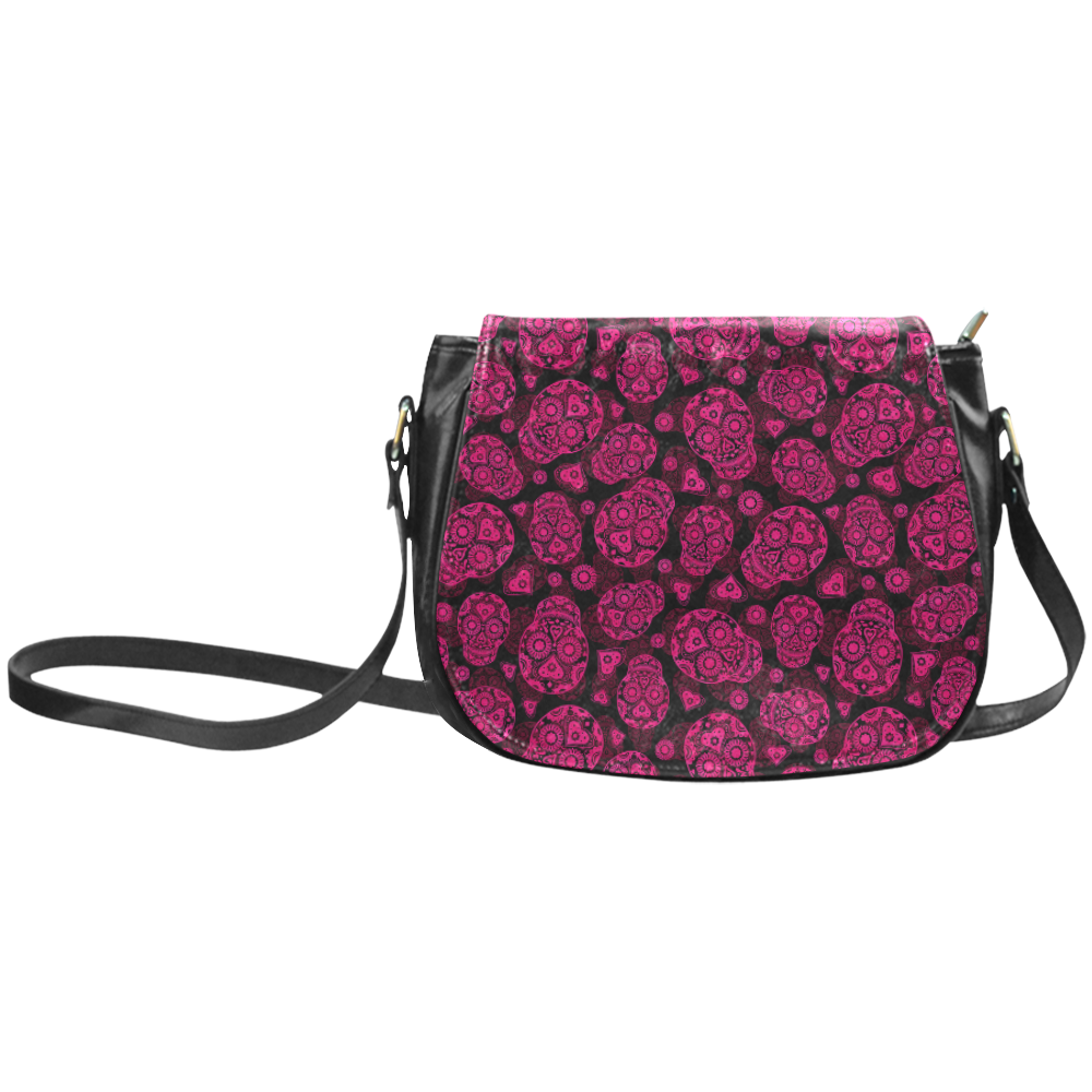 Sugar Skull Pattern - Pink Classic Saddle Bag/Large (Model 1648)