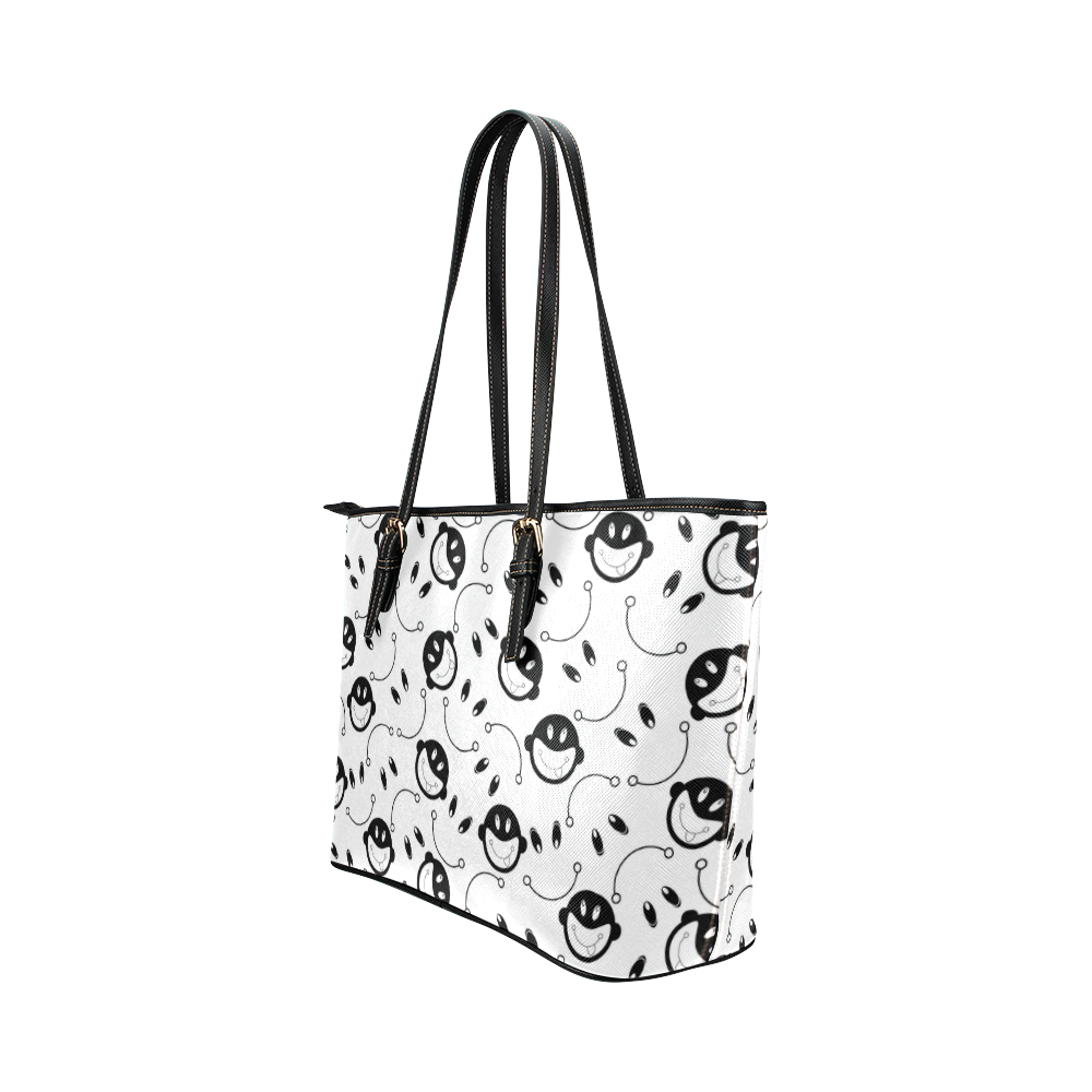 black and white funny monkeys Leather Tote Bag/Small (Model 1651)