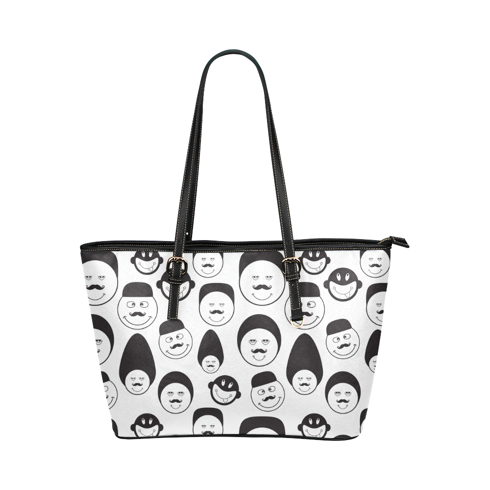 funny emotional faces Leather Tote Bag/Large (Model 1651)