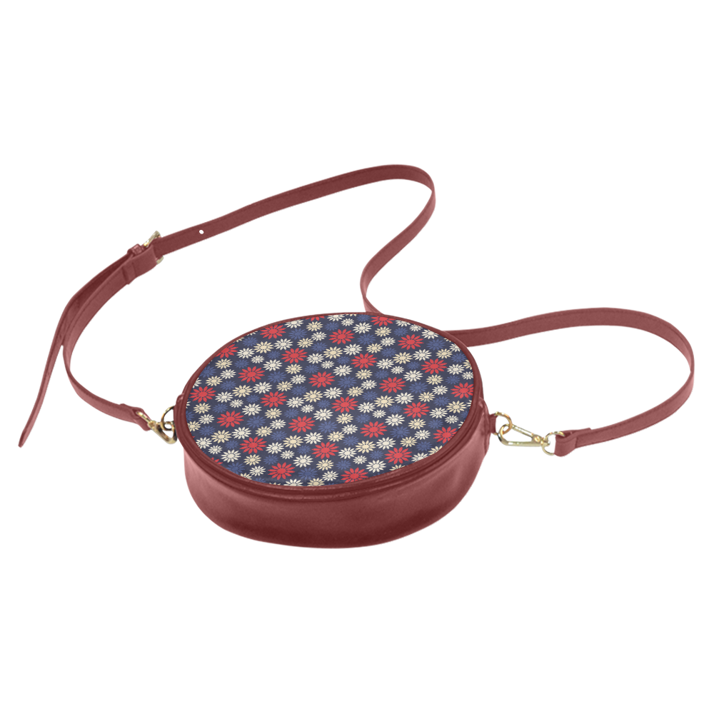 Red Symbolic Camomiles Floral Round Sling Bag (Model 1647)