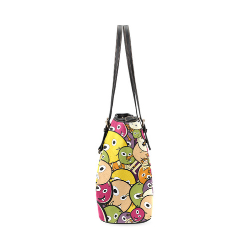 monster colorful doodle Leather Tote Bag/Small (Model 1640)