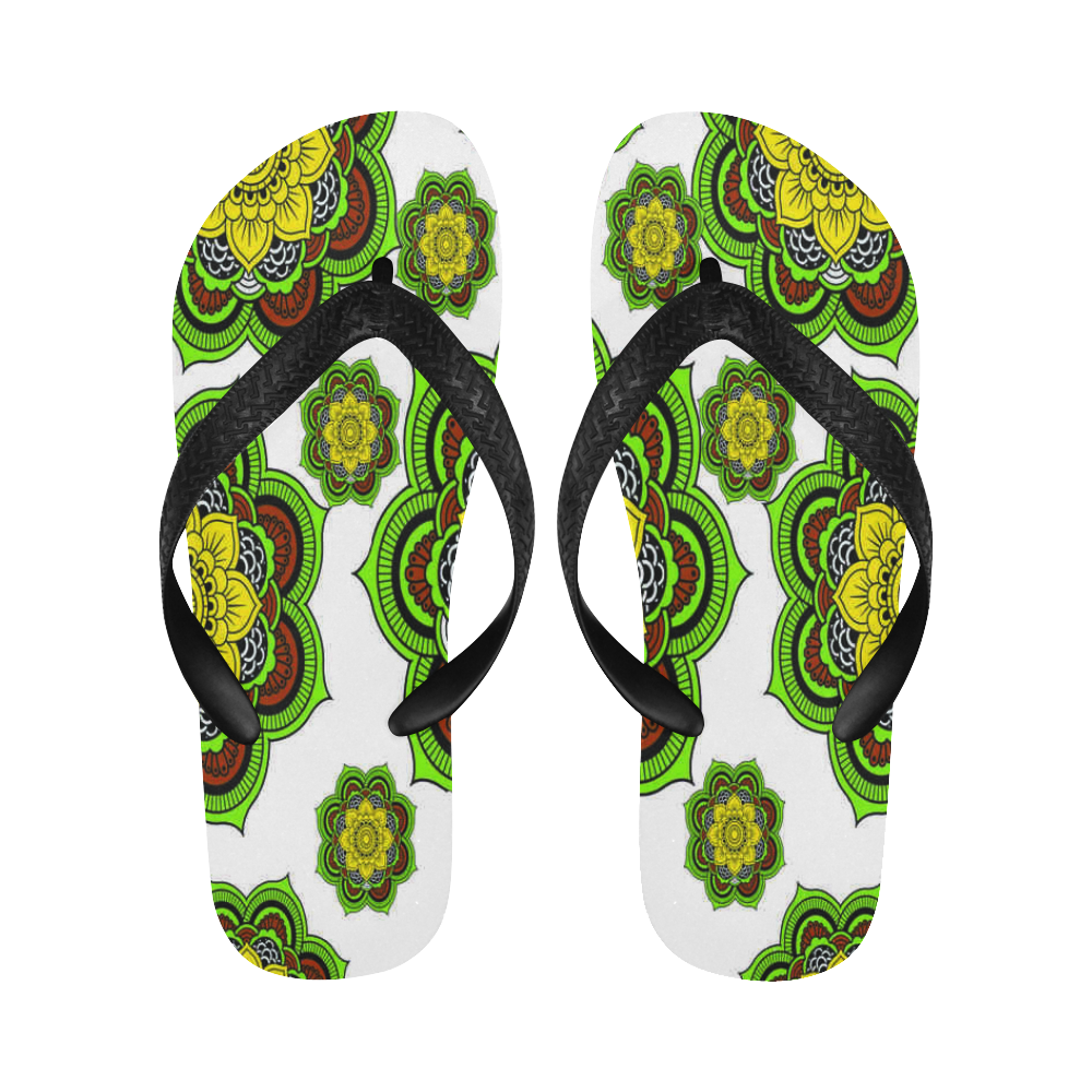 mandalas WHITE FLOP Flip Flops for Men/Women (Model 040)