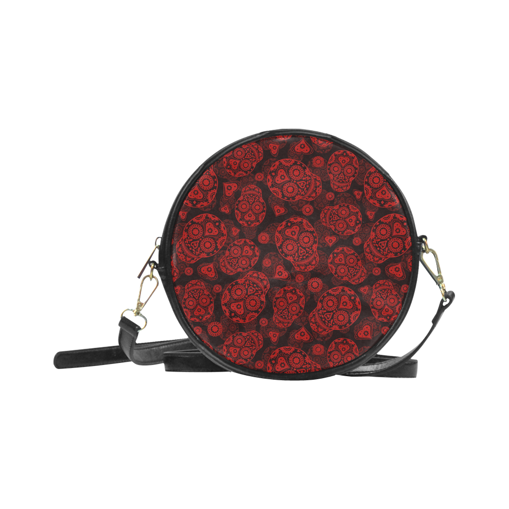 Sugar Skull Pattern - Red Round Sling Bag (Model 1647)