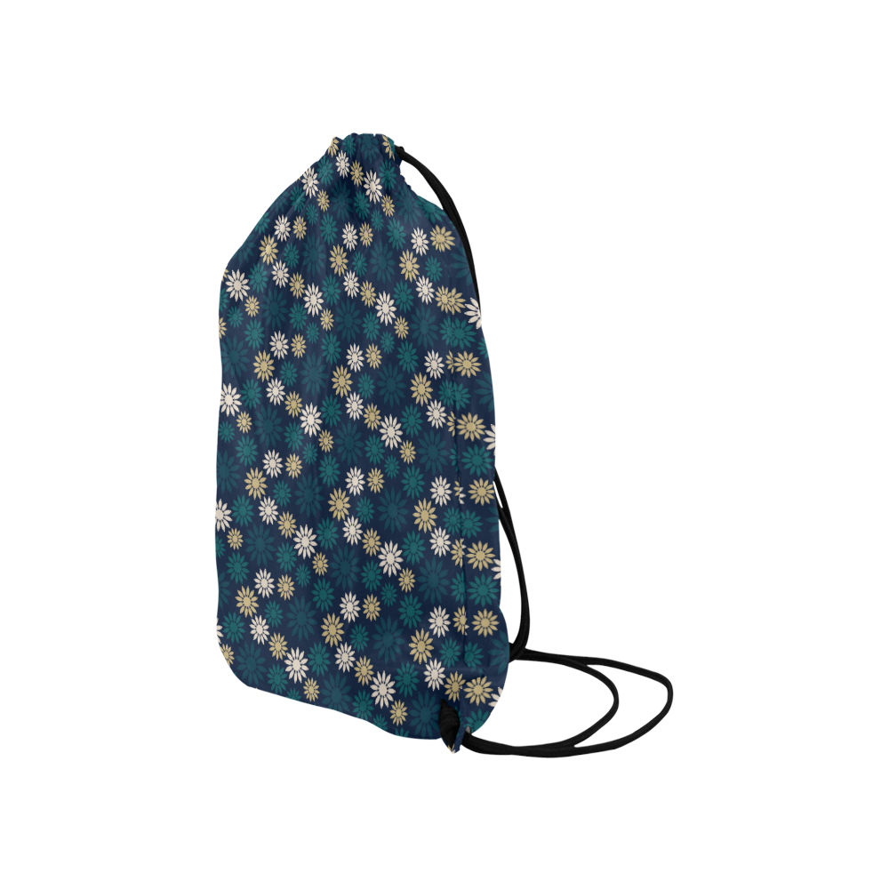Blue Symbolic Camomiles Floral Small Drawstring Bag Model 1604 (Twin Sides) 11"(W) * 17.7"(H)