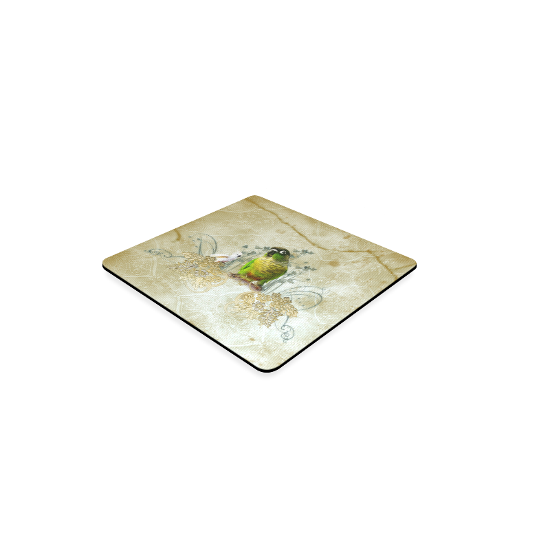 Sweet parrot with floral elements Square Coaster