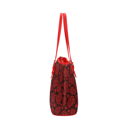 Sugar Skull Pattern - Red Leather Tote Bag/Large (Model 1651)