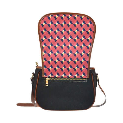 red triangle tile ceramic Saddle Bag/Small (Model 1649)(Flap Customization)