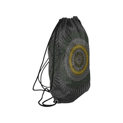 green with yellow mandala circular Small Drawstring Bag Model 1604 (Twin Sides) 11"(W) * 17.7"(H)