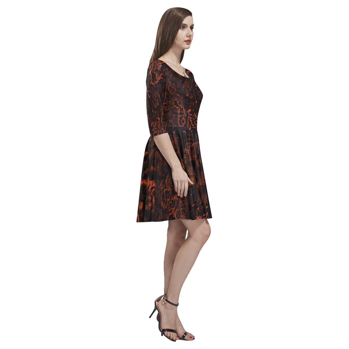 Glowing Structure A by FeelGood Tethys Half-Sleeve Skater Dress(Model D20)