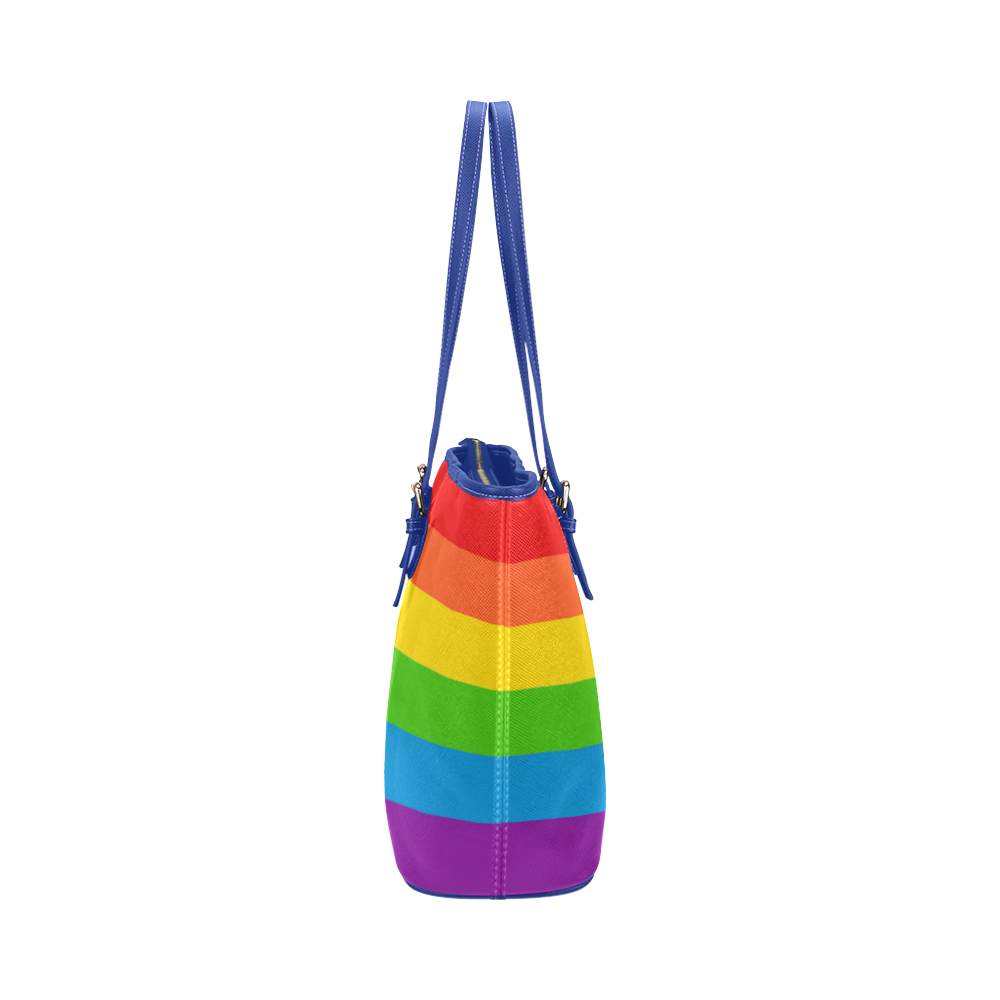 Rainbow Stripes Leather Tote Bag/Large (Model 1651)