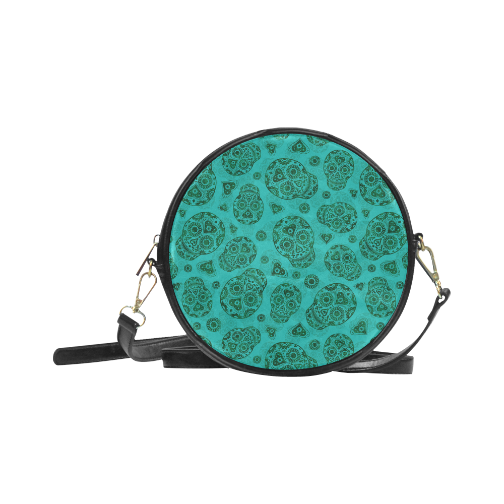 Sugar Skull Pattern - Teal Round Sling Bag (Model 1647)